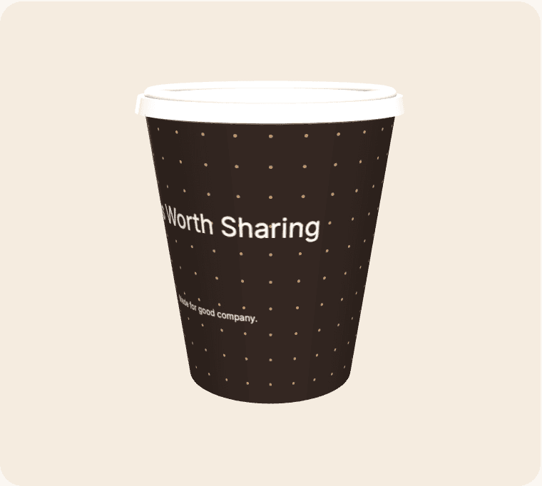 Ideas Worth Sharing artwork wrapped around a 3D coffee cup