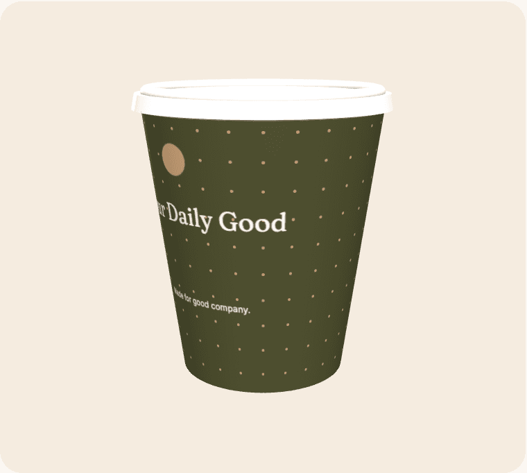Your Daily Good artwork wrapped around a 3D coffee cup