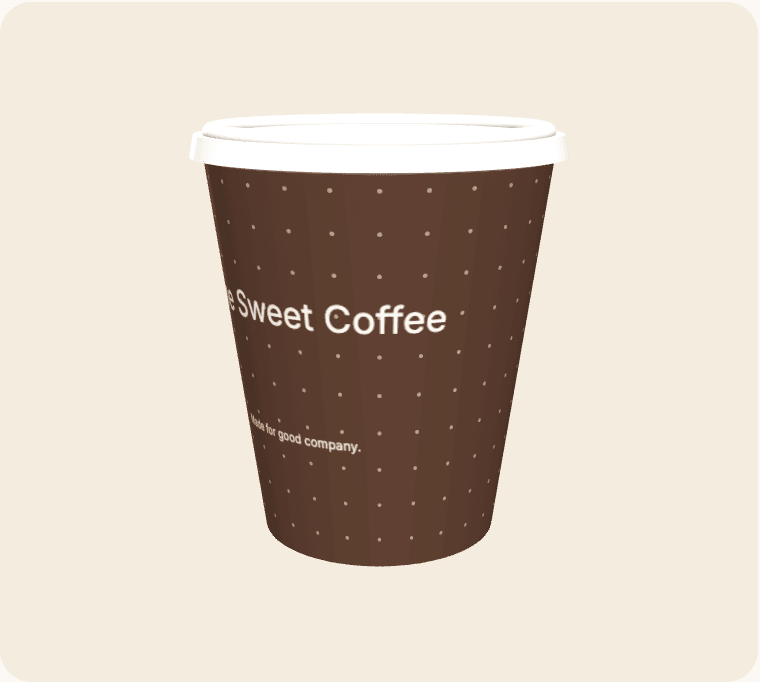 Home Sweet Coffee artwork wrapped around a 3D coffee cup