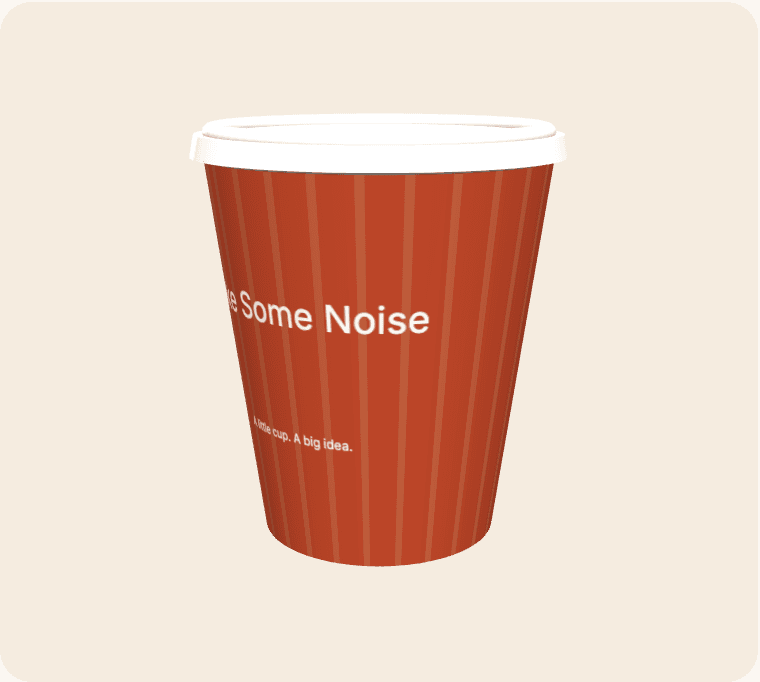 Make Some Noise artwork wrapped around a 3D coffee cup