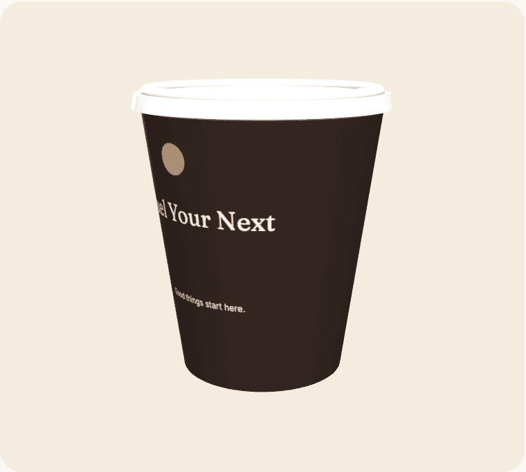 Fuel Your Next artwork wrapped around a 3D coffee cup