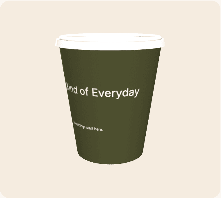 A New Kind of Everyday artwork wrapped around a 3D coffee cup